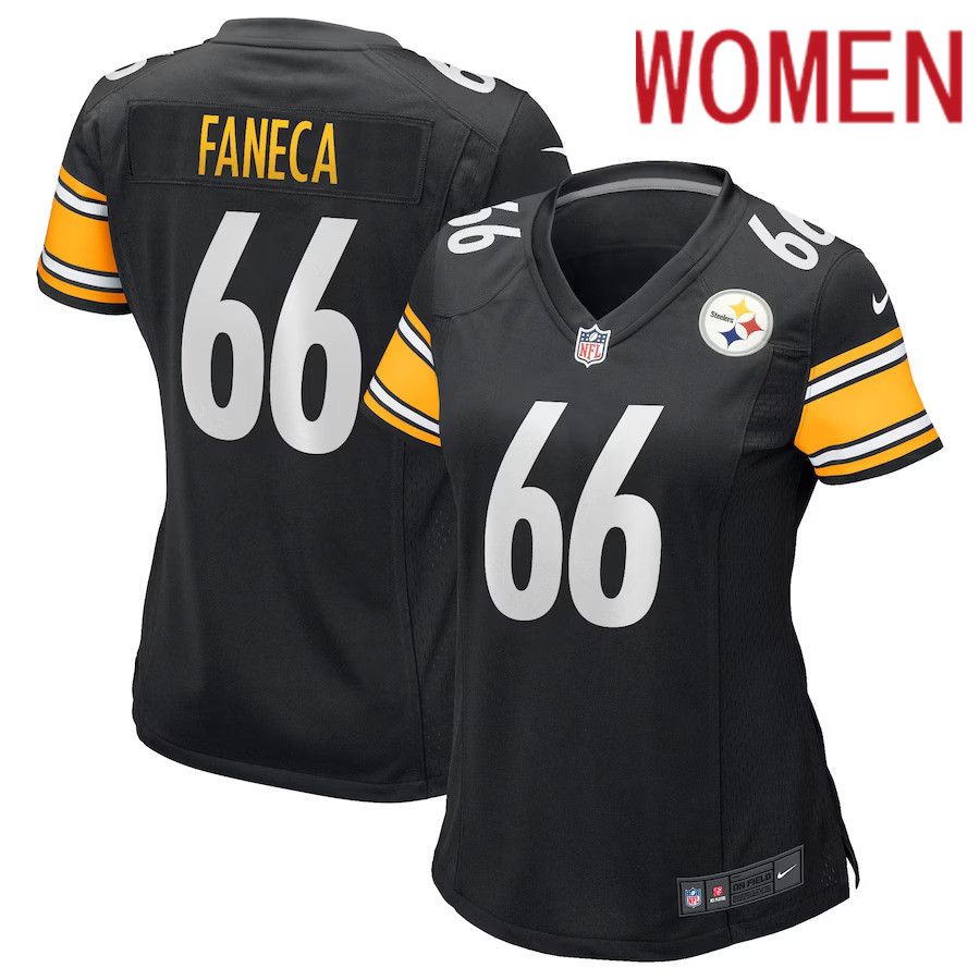Women Pittsburgh Steelers 66 Alan Faneca Nike Black Game Retired Player NFL Jersey
